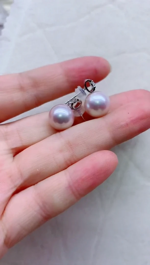 银S925镶嵌淡水珍珠耳饰非无暇