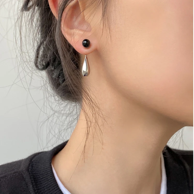 铜合金耳饰 简约耳环两戴金属水滴耳环简约休闲中性甜酷少女