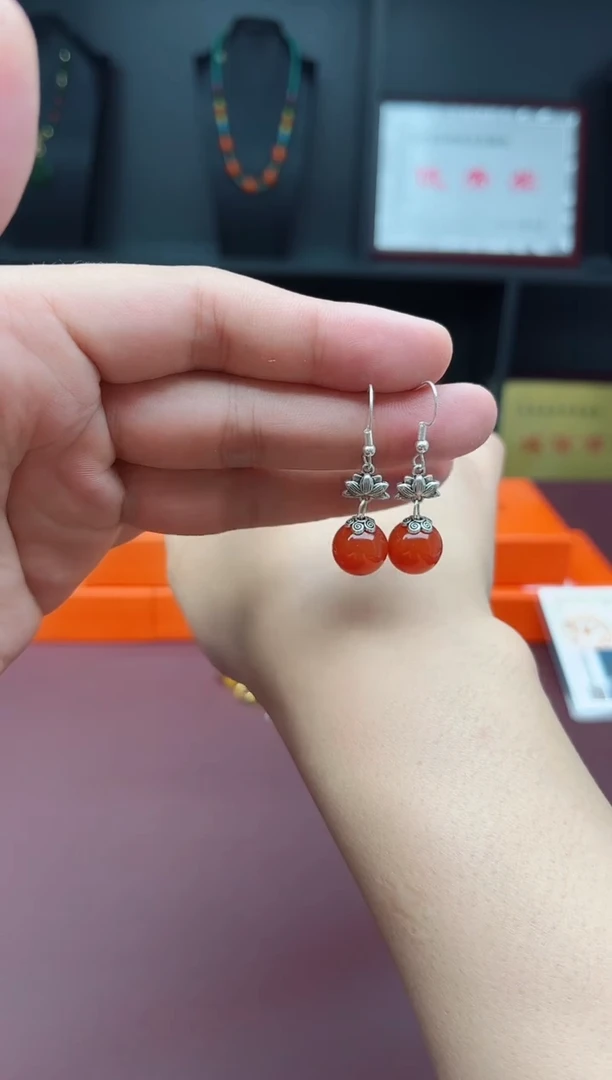 玛瑙/玉髓耳饰银S925镶嵌718000