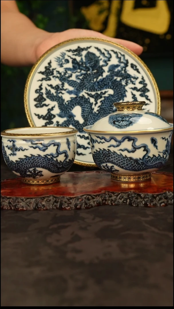 大明风华青花手绘龙纹套组