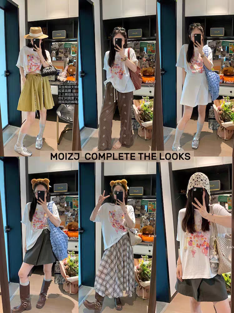 【郑*花莫奈花园重磅手工钉珠花朵T】白墨直喷工艺