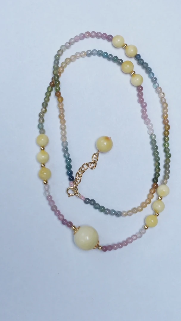 未镶嵌颈饰琥珀白蜡碧玺项链