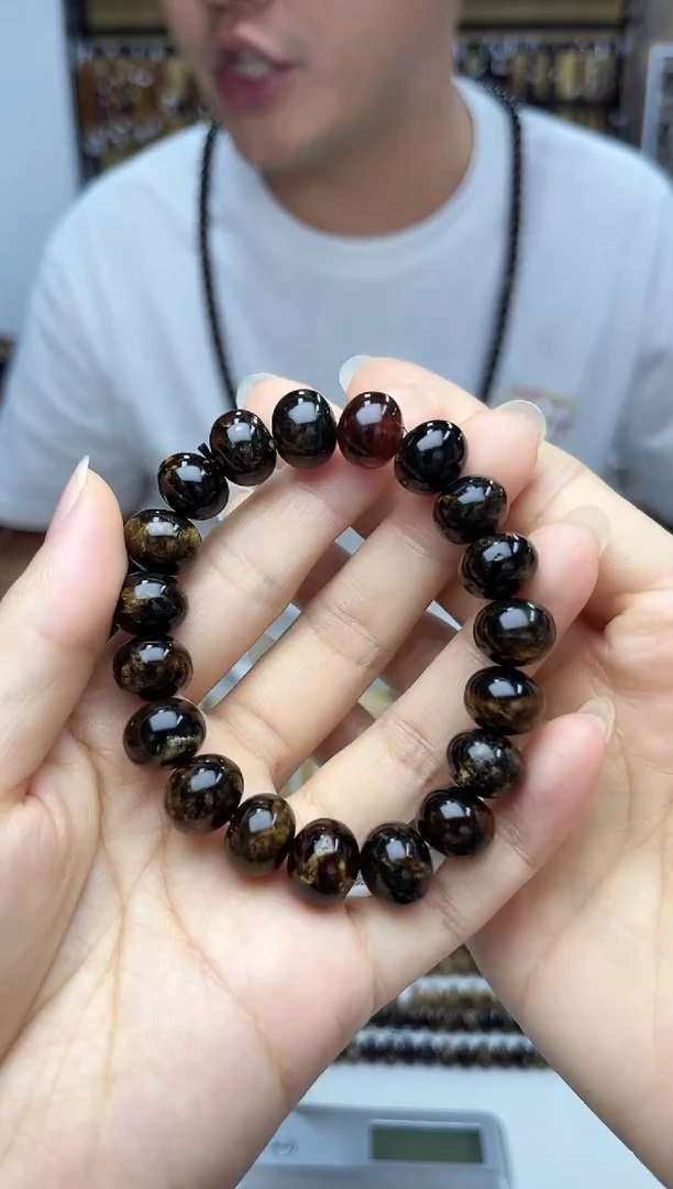 未镶嵌琥珀裸石抚顺琥珀黑花12+手串