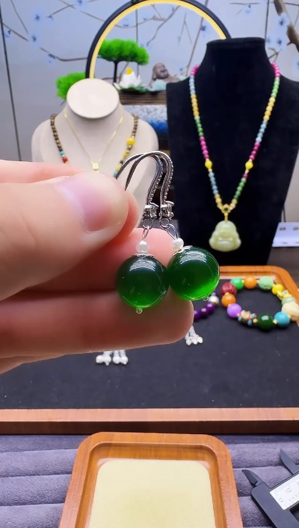 碧玺猫眼耳饰银S925镶嵌E90