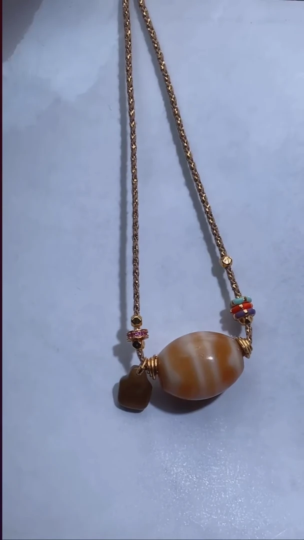 玛瑙/玉髓（覆膜）颈饰未镶嵌Y397-嫩色牙牙天珠项链多样性发一