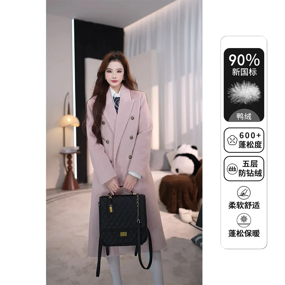 【JJING专属】秋冬显瘦气质冬季中长款羽绒呢子大衣小个子赫本风