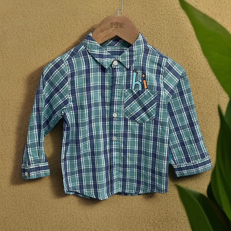 优儿宝贝1111204男宝春秋韩版格子衬衫长袖时尚潮酷痞帅童装
