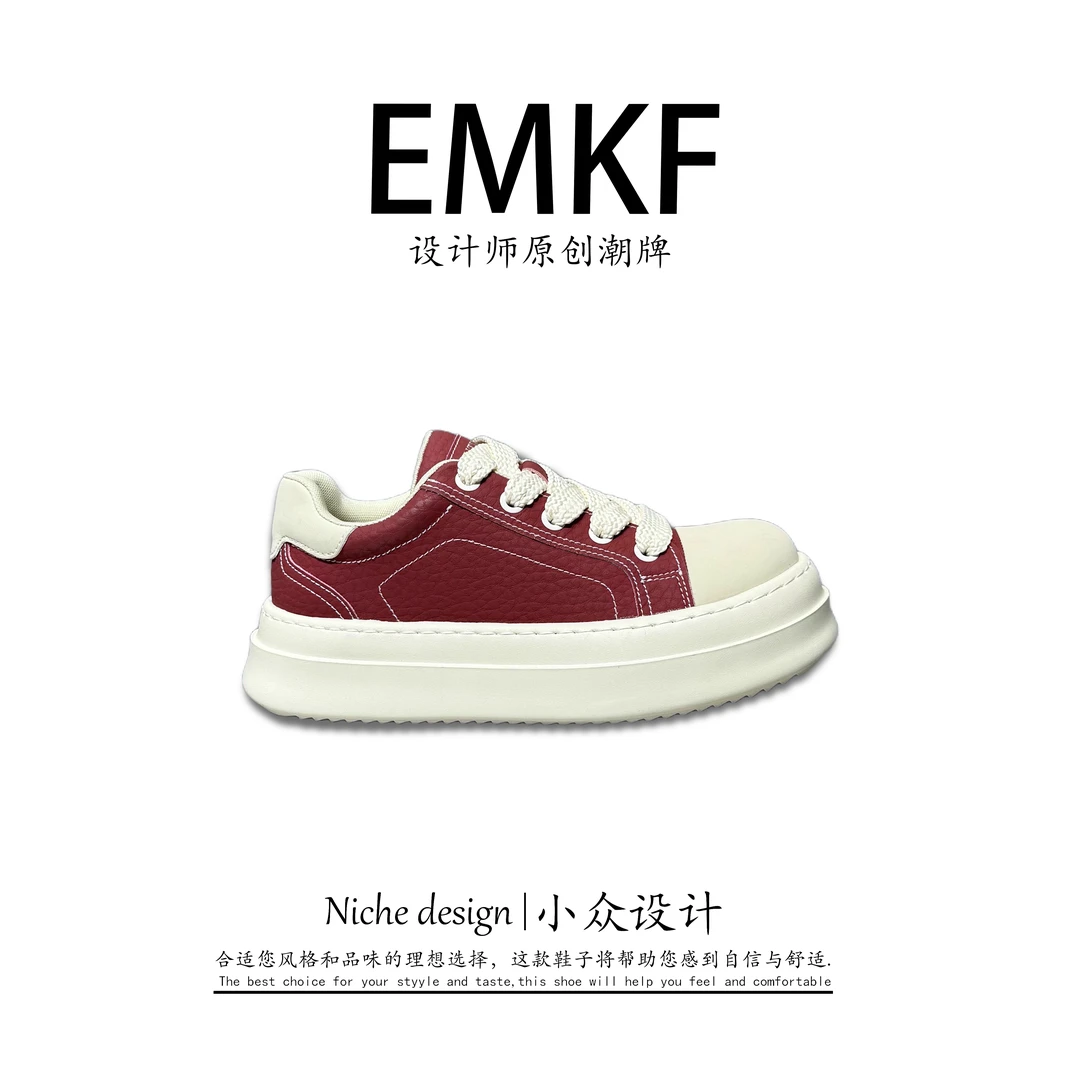 【EMKF】青年休闲鞋厚底圆头系带休闲板鞋小众夏季舒适设计师百搭