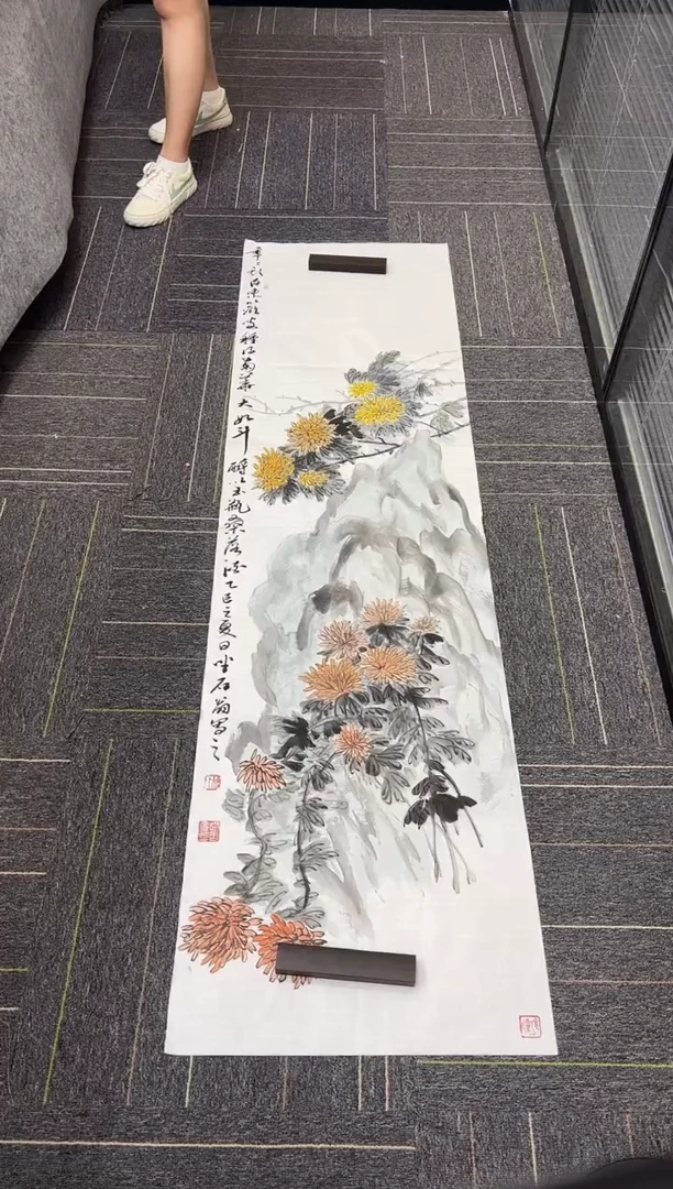 国画国画国画鉴赏手绘实稿-菊花-50*180