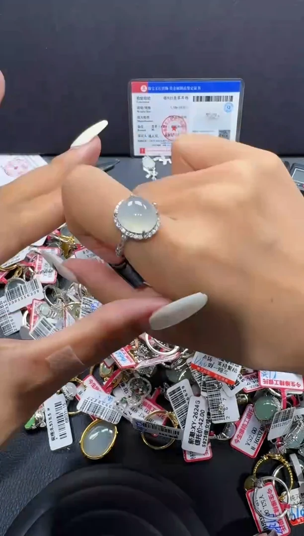 翡翠戒指银S925镶嵌戒指195