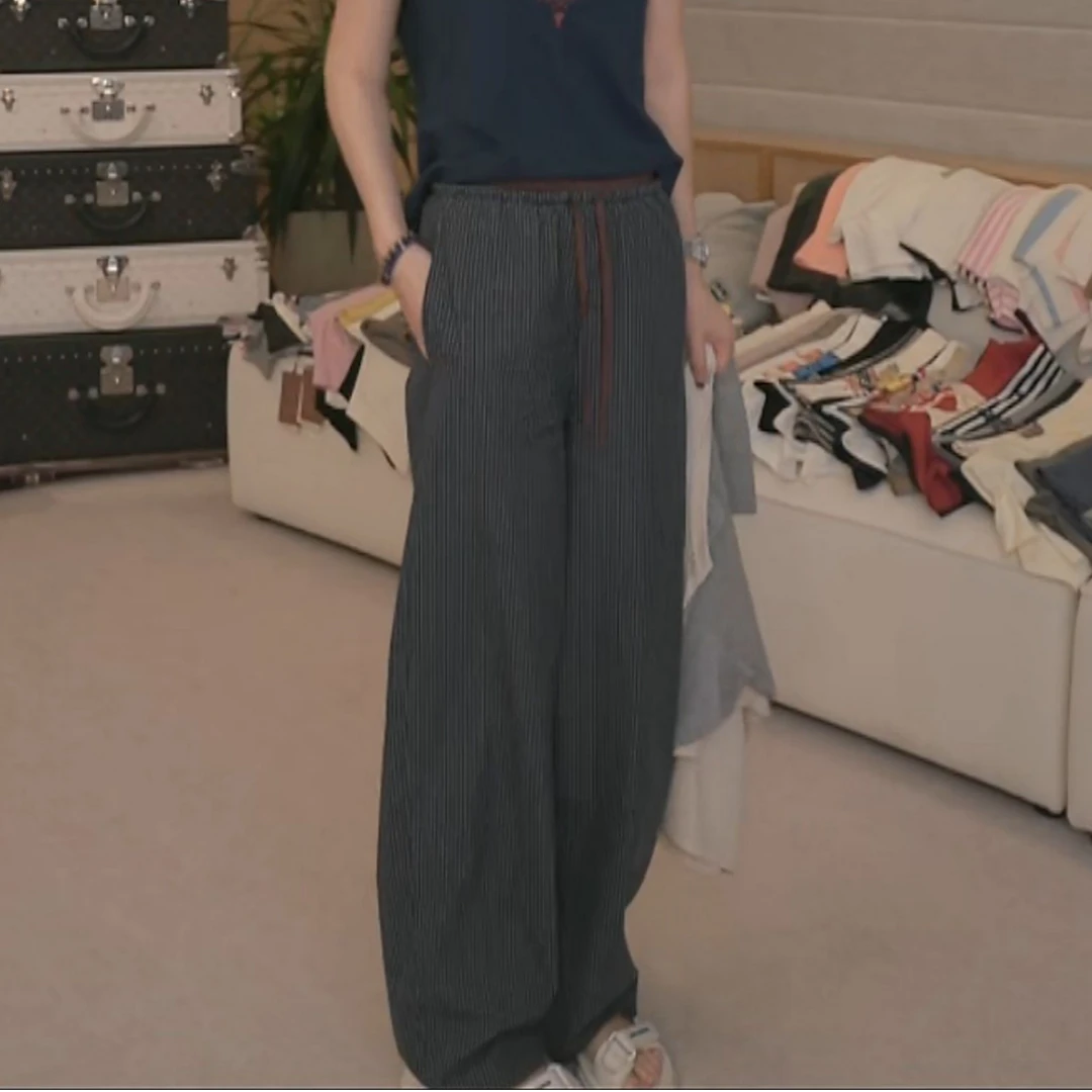 【撞色格子长裤】KZBL56250双腰头撞色新款显腿长休闲舒适百搭长裤