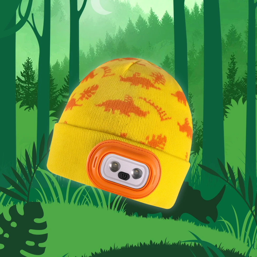 ZoominGreen祖母绿儿童LED针织帽灯黄橙色充电款户外运动羊毛帽