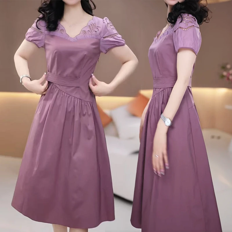 【高货定制】L393豆沙色新款优雅气质时尚减龄休闲收腰显瘦连衣裙