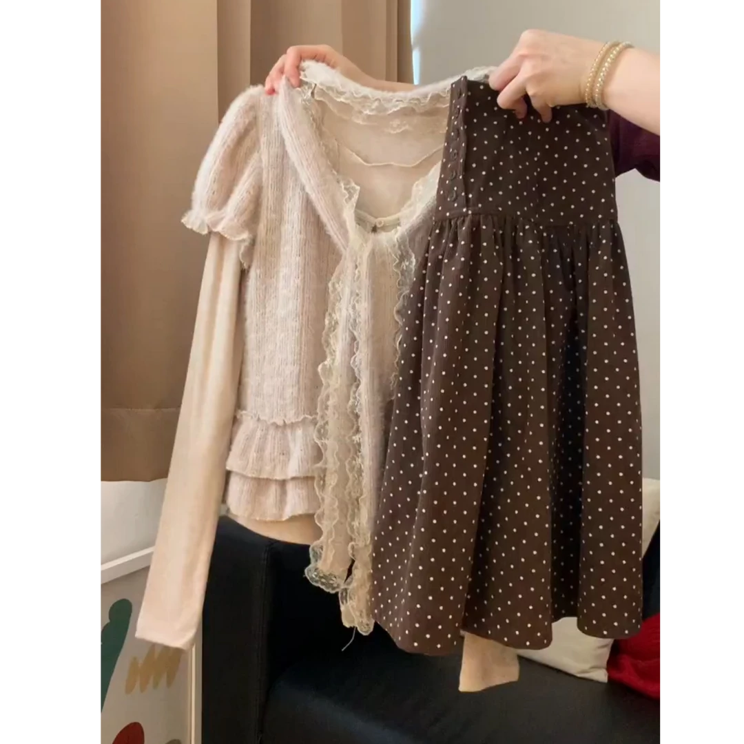 流行一整套2025秋冬新款时尚甜美减龄上衣短袖短裙三件套