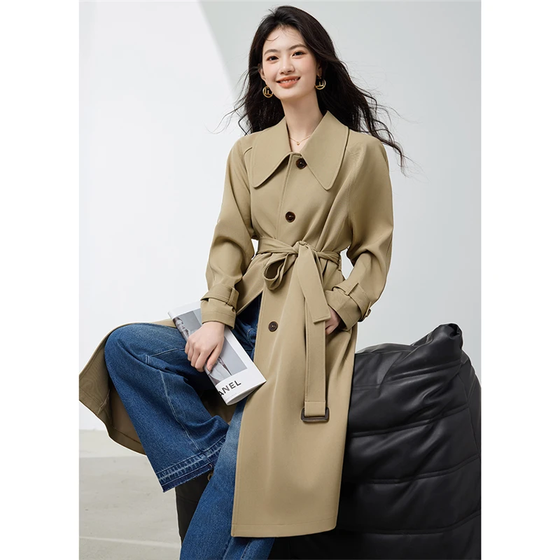 高级感风衣外套女秋季2025新款过膝英伦风气质中长款系带显瘦大衣