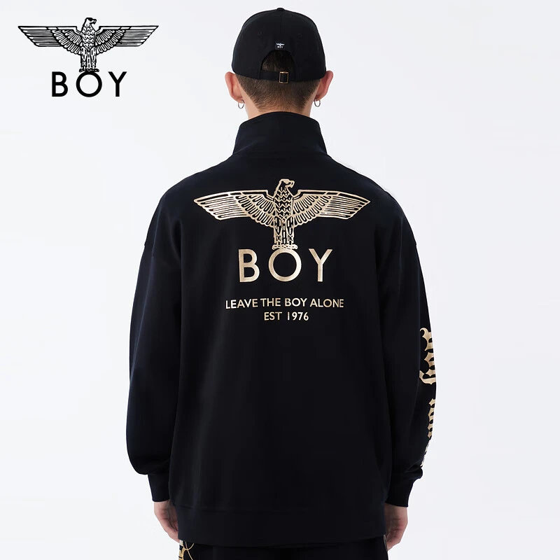 BOYLONDON春夏新品男女老鹰logo黑色经典潮酷针织外套 N12801