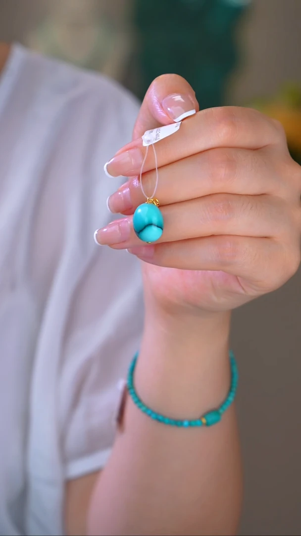 绿松石18K金镶嵌吊坠(不含链)1