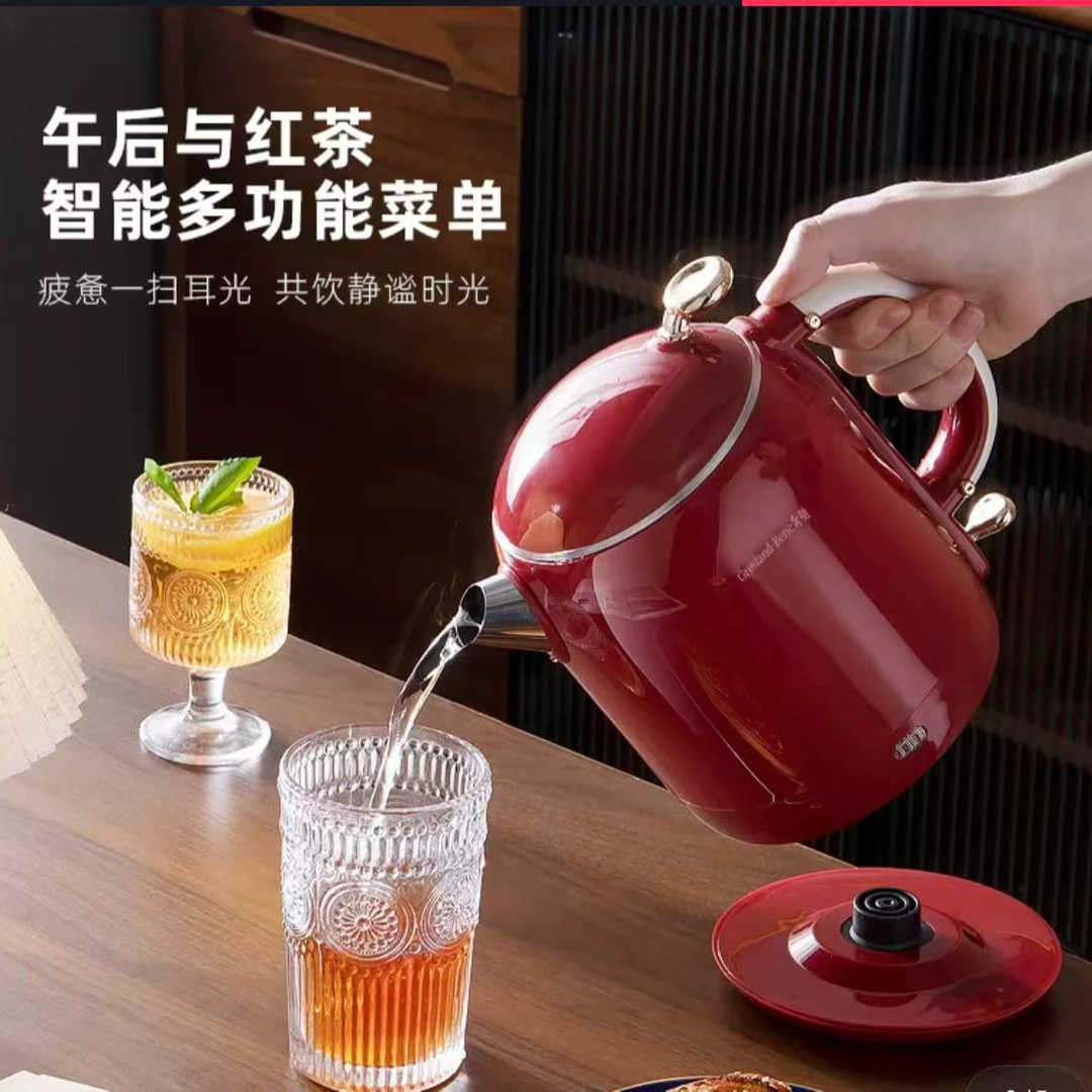 【Gresland-奔驰】复古红高端食品级304不锈钢双层保温无缝电热水壶