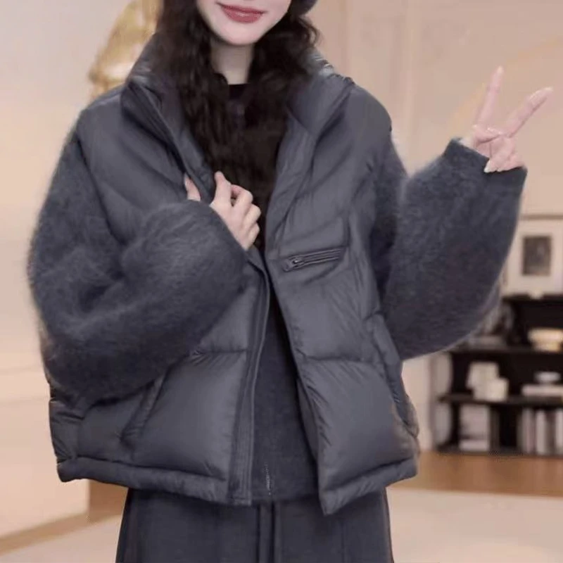 休闲百搭无袖棉服马甲圆领拼接拉链毛衣高腰抽绳松紧腰长裤