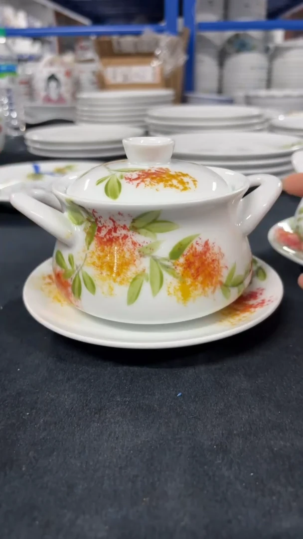 瓷片景德镇手绘釉中彩（食品级）三才炖盅