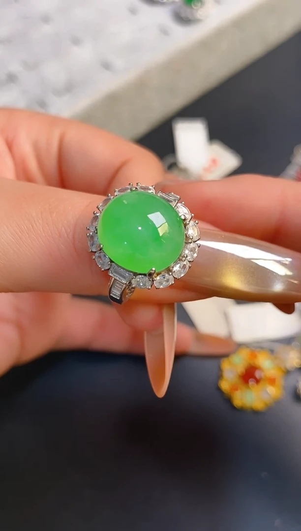 银S925镶嵌戒指翡翠天然