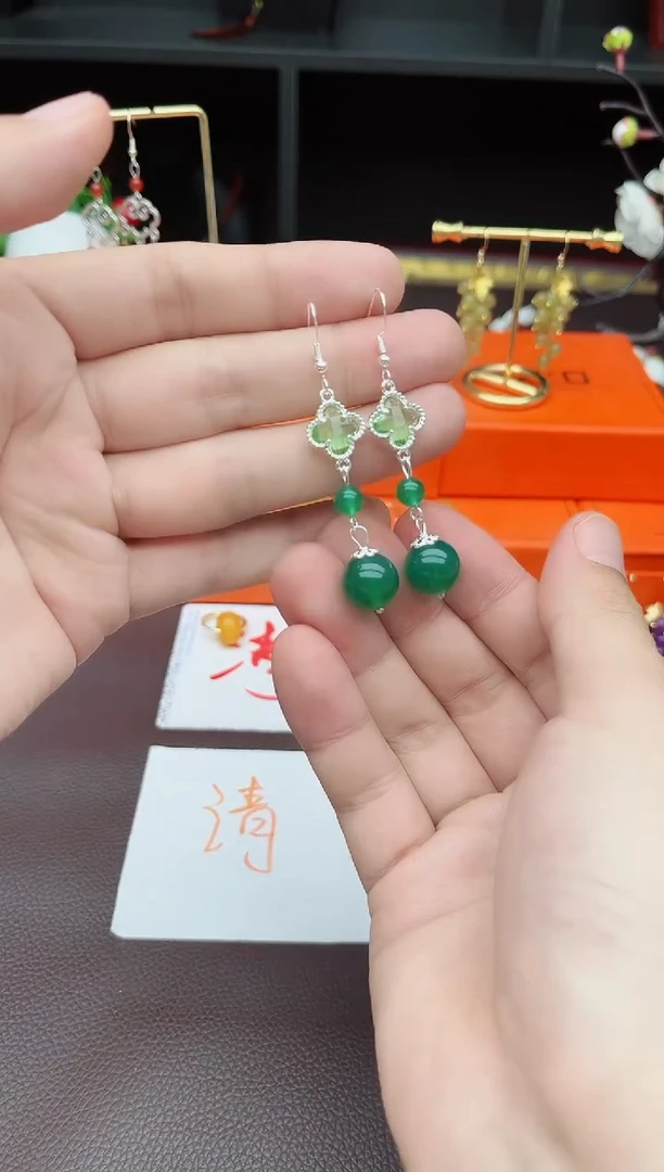 玛瑙/玉髓耳饰银S925镶嵌705000