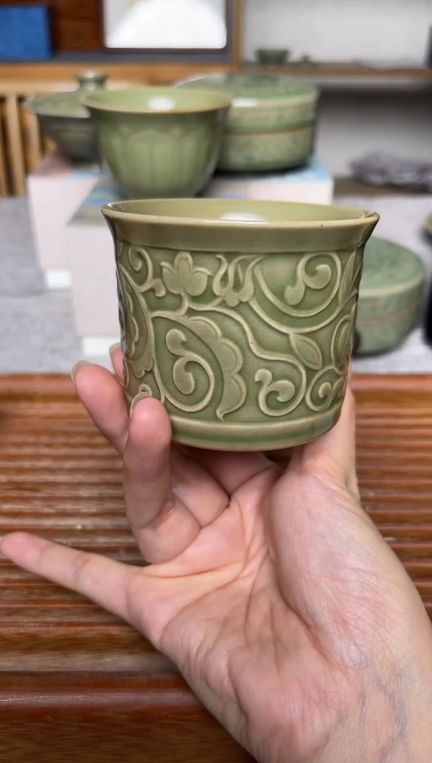 其他耀州窑唐草纹大缸杯 微瑕