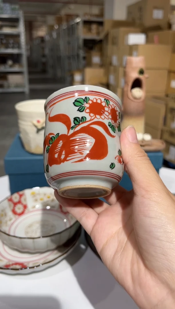 瓷片开播福利 赤绘花鸟茶杯（小）