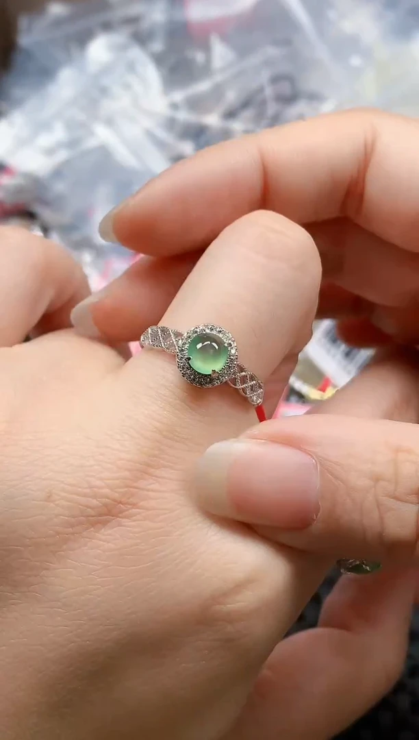 银S925镶嵌戒指翡翠天然A货缅甸翡翠