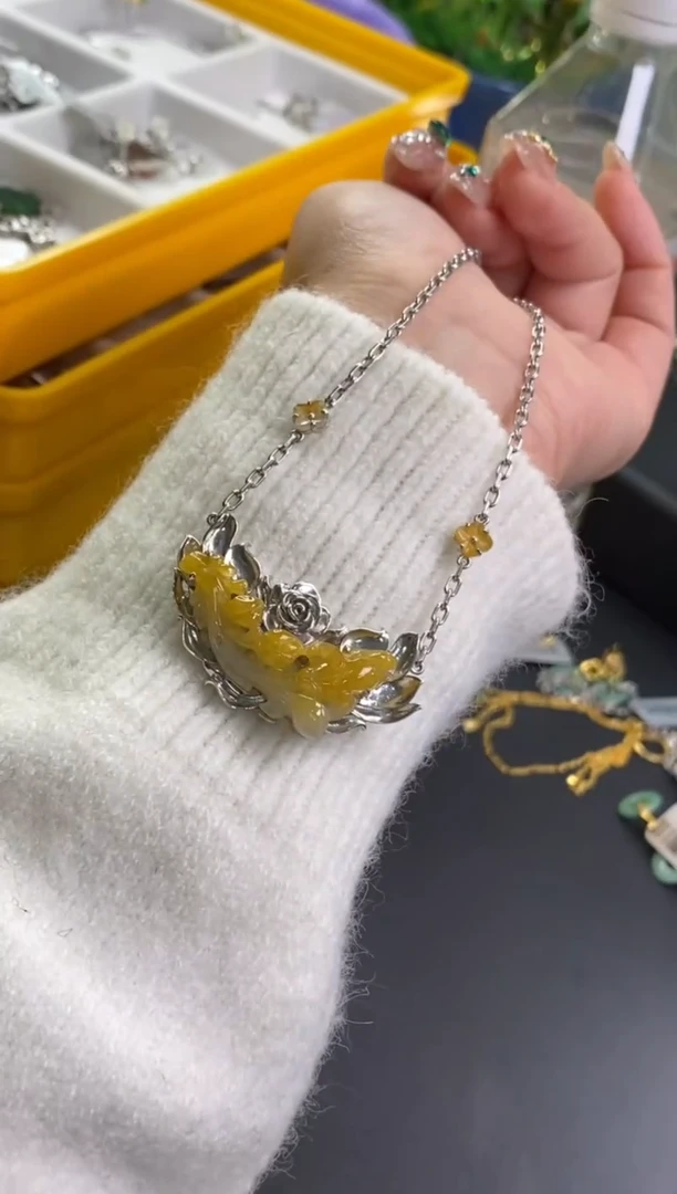 颈饰银S925镶嵌翡翠净货14984