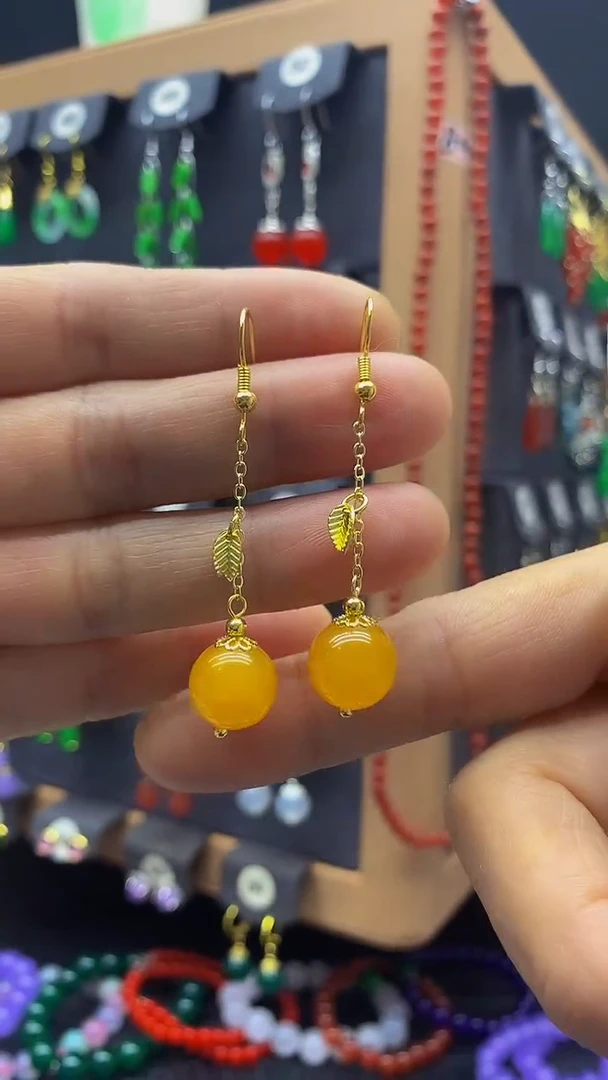 【闪购商品】玛瑙/玉髓耳坠银S925镀金镶嵌耳饰