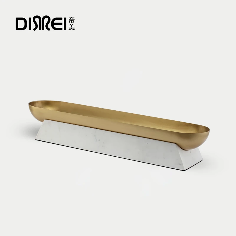 大理石承台短干果盘别墅客厅干果盘餐桌大理石高级摆件