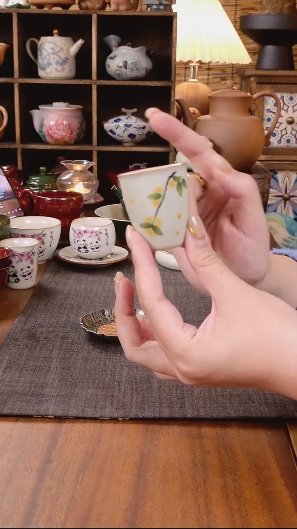 草木灰手绘桂花闻香杯