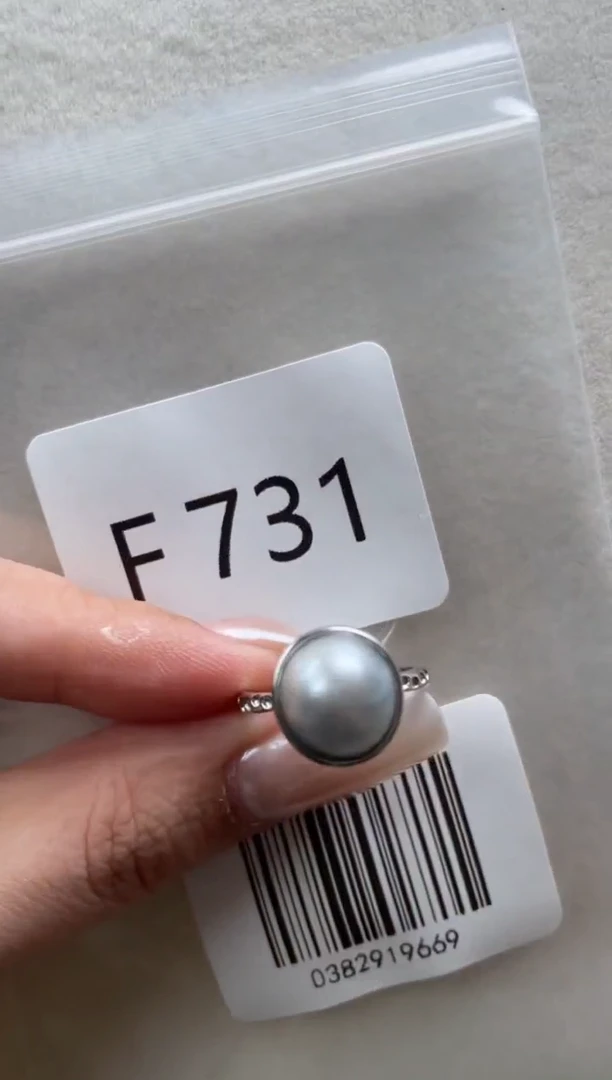 银S925镶嵌戒指海水珍珠F731