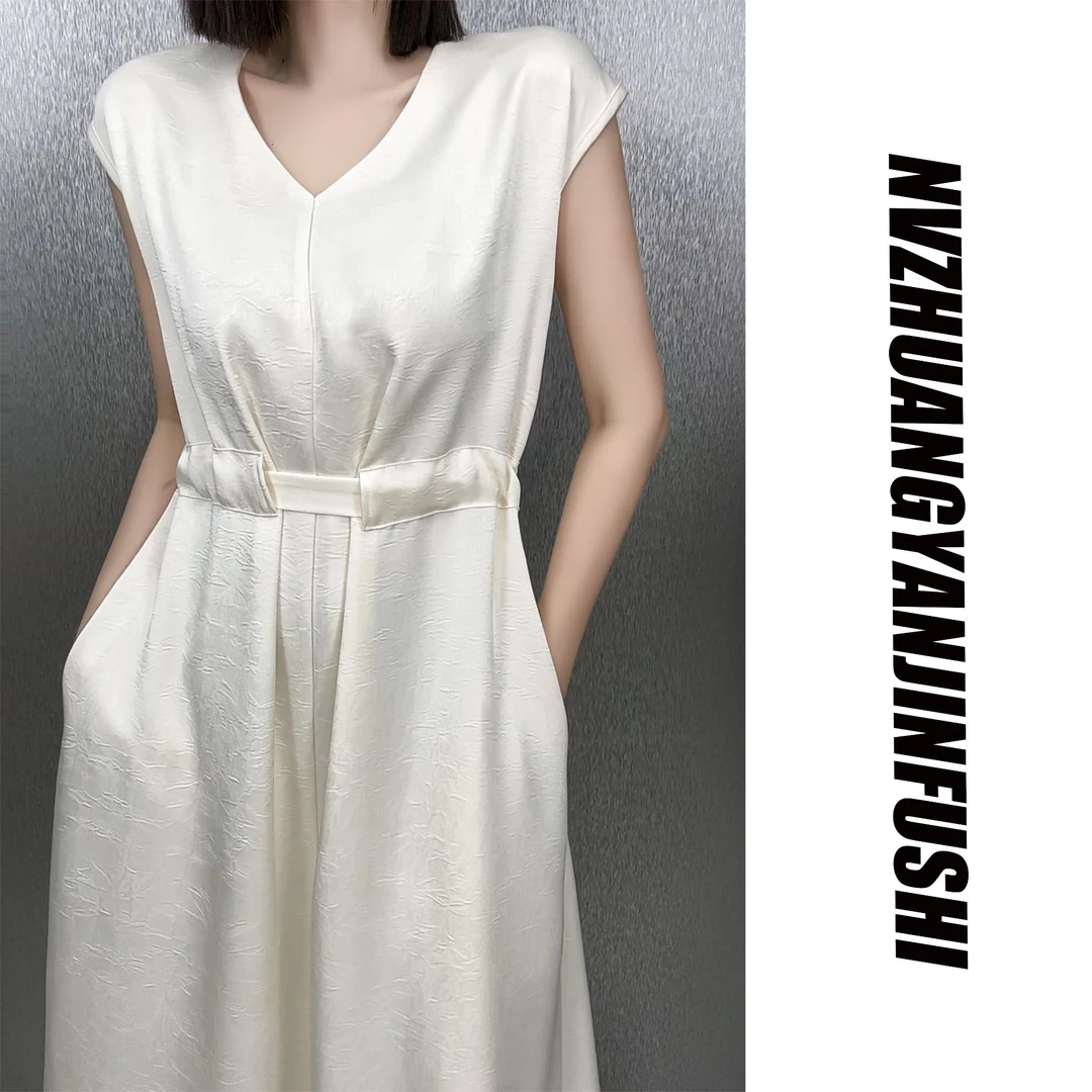 【醋酸腰带设计连衣裙】（80-180斤）大码显瘦A版 口袋+里衬 连衣裙