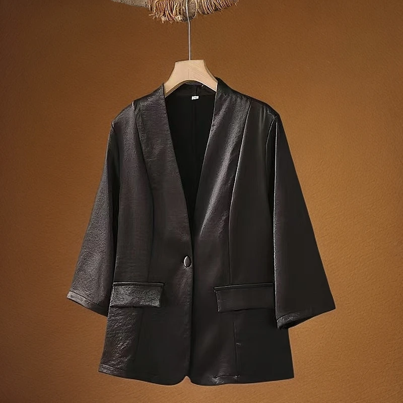 新中式缎面透气休闲小西装女外套垂感时尚显瘦夏季薄款气质小西服