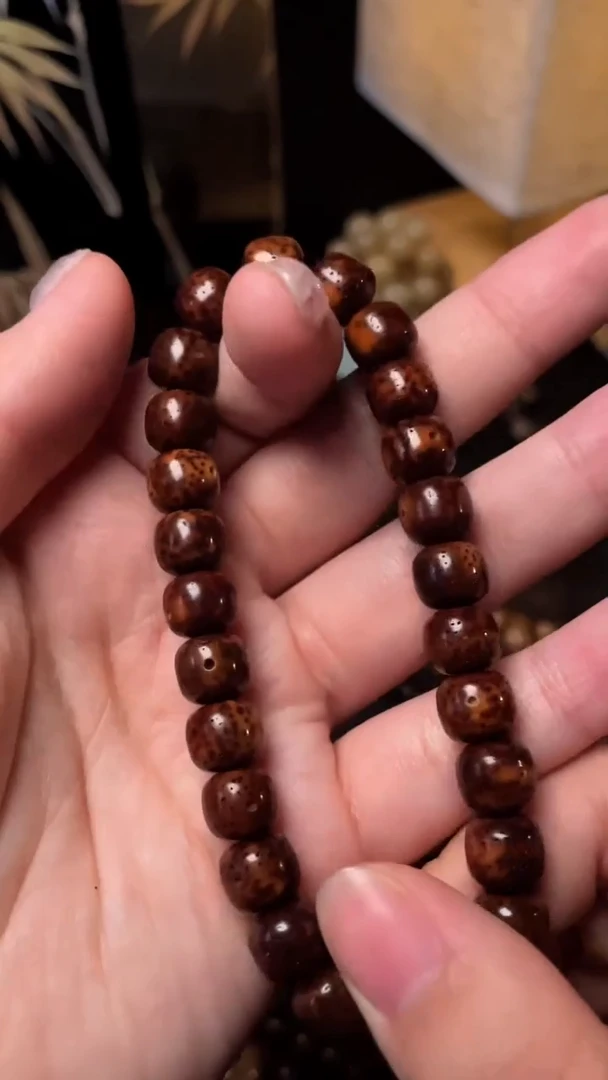 手串星月菩提精工级中珀金花皮桶珠9*8手串
