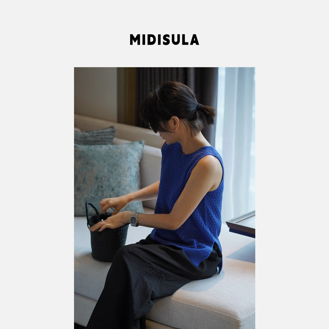 MDSL·新款镂空宽松提花百搭透气不规则无袖马夹背心#0710