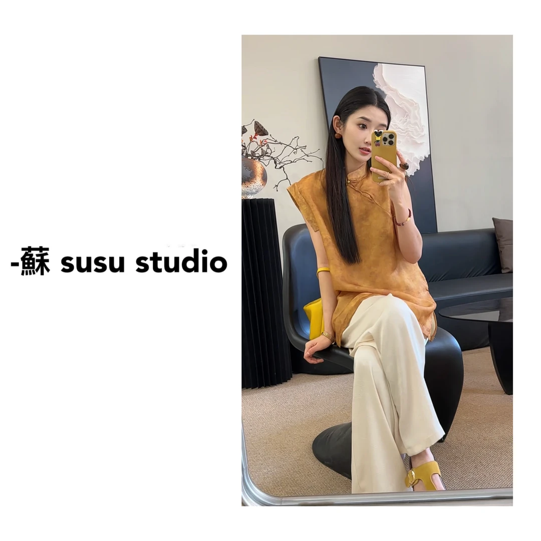 zz【蘇蘇】0635款国风衬衫马甲女老钱风背心裙提花中长款上衣无袖