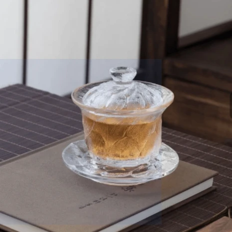 陶子茶具 透明高硼硅玻璃玄冰露三才盖碗家用盖碗-5239（直播专享）