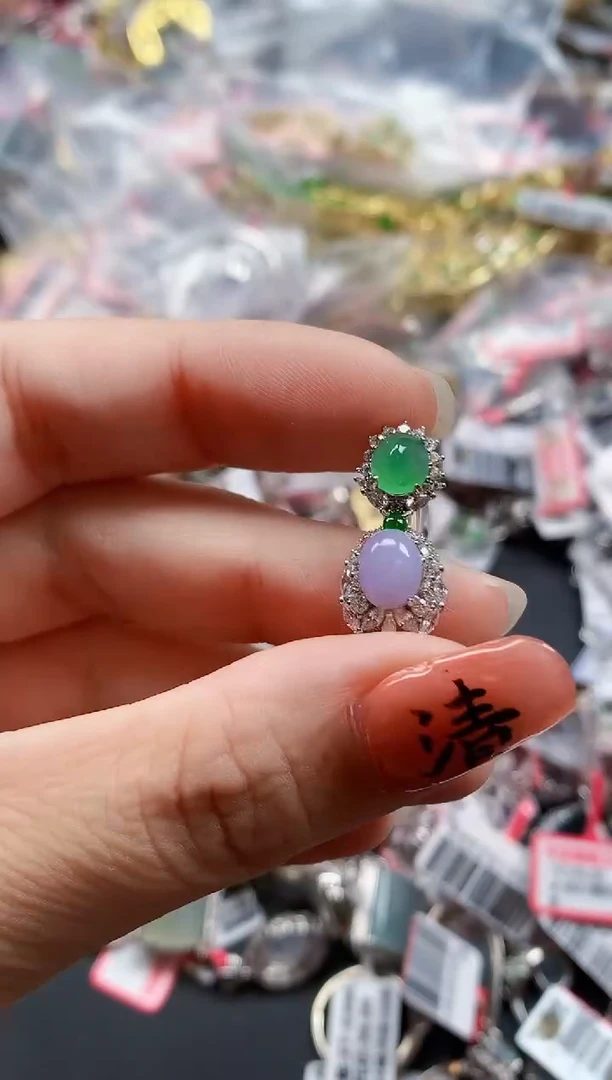 银S925镶嵌戒指翡翠天然A货缅甸翡翠
