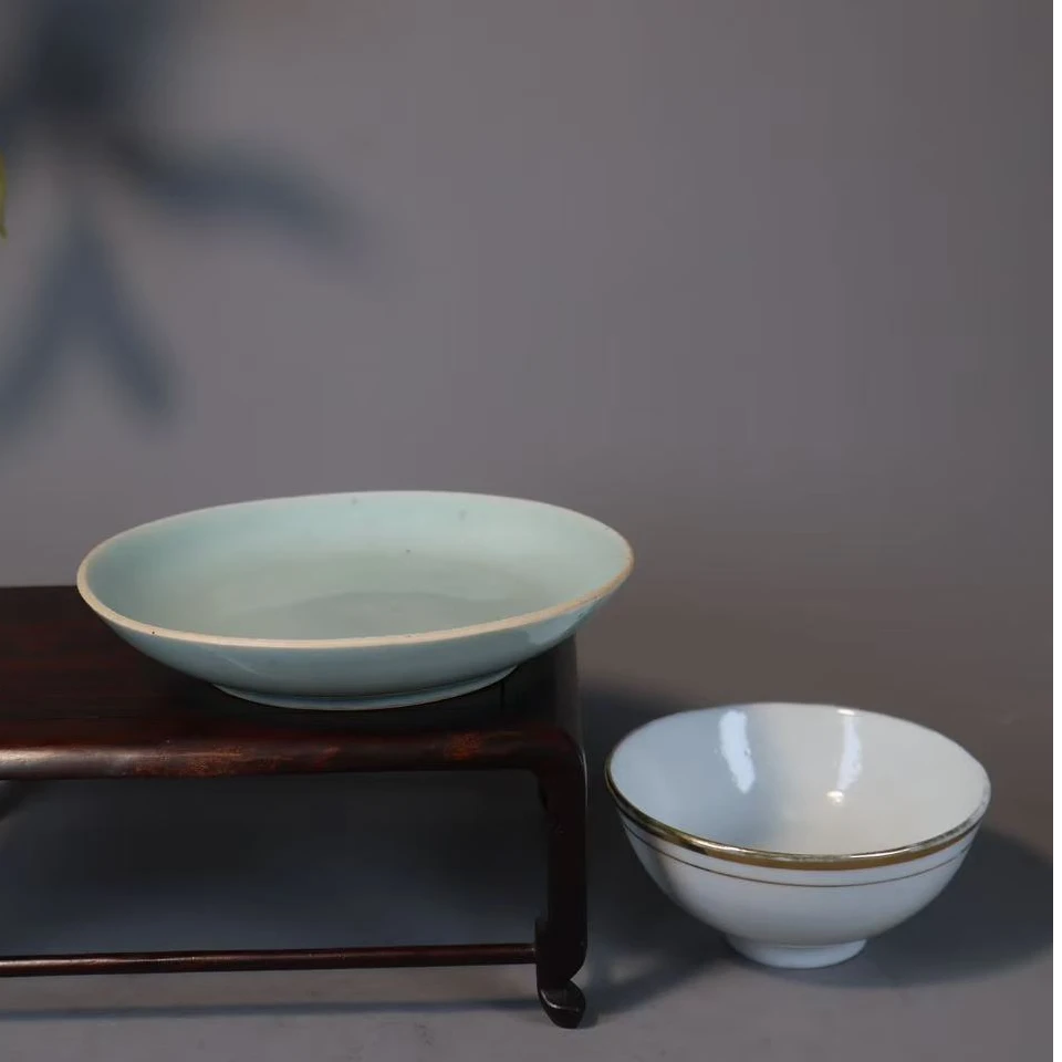 66:清晚期青釉盘民国描金茶圆两只