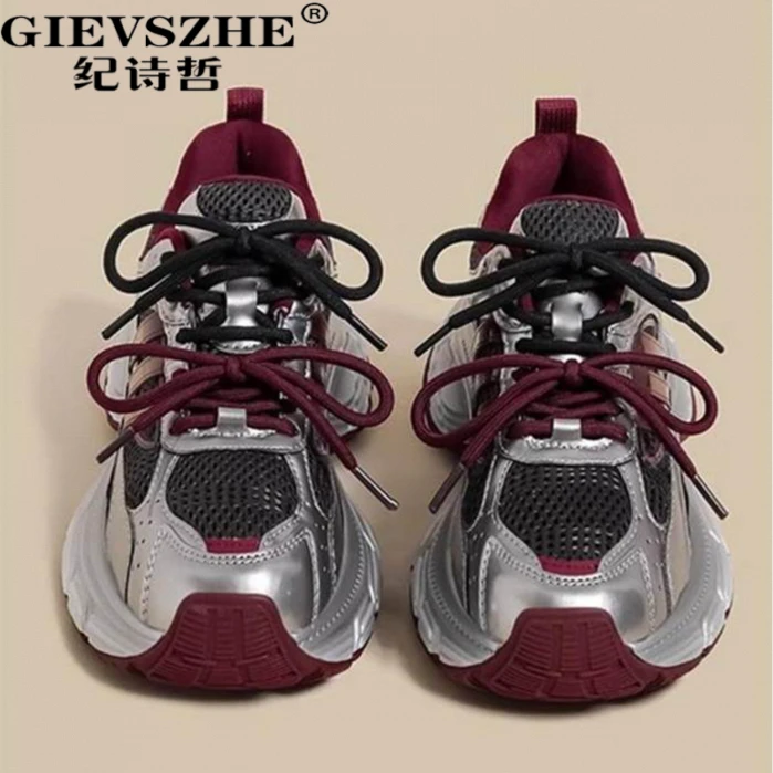 纪诗哲女鞋厚底老爹鞋女秋冬新款双鞋带时尚休闲运动鞋女士鞋子