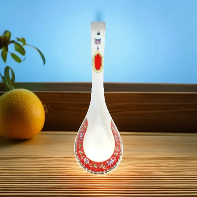 1个精美高档中式家用陶瓷大汤勺（中国红）餐具勺子长柄
