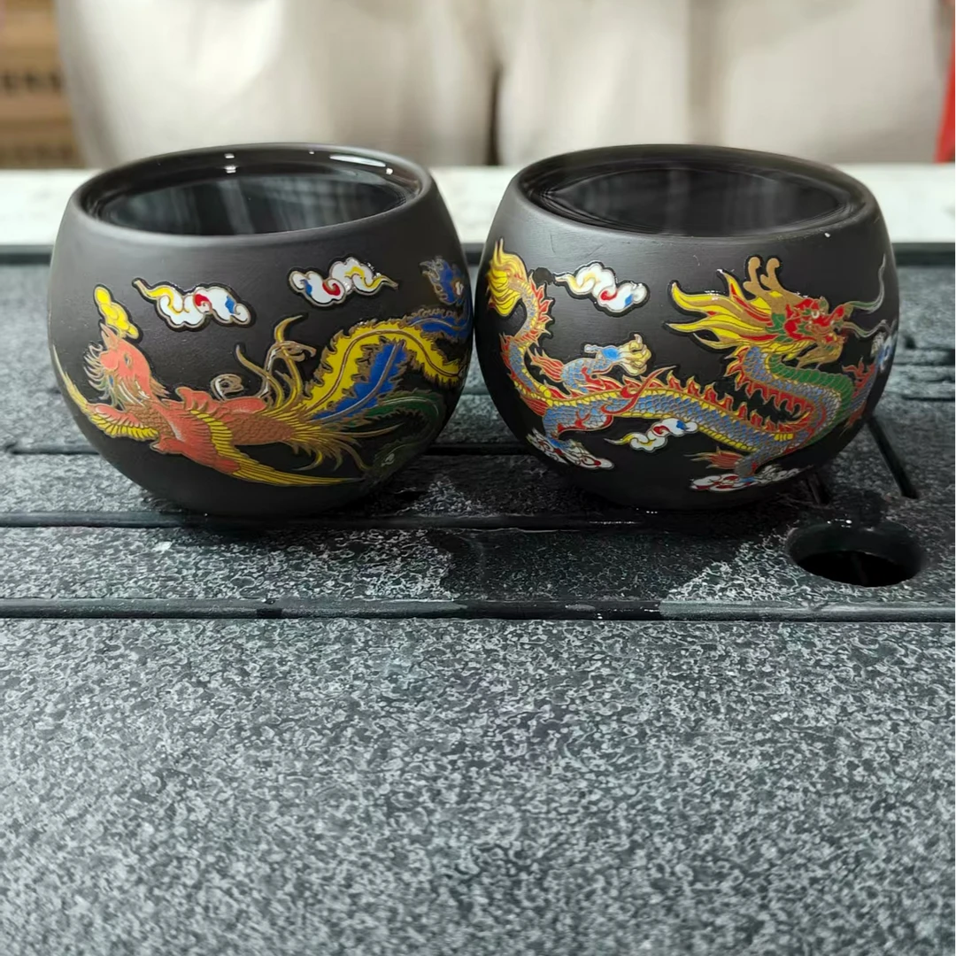 【闪购商品】其他@@@@@@@@@@遇热变色紫砂茶杯龙凤对杯（不带礼盒）