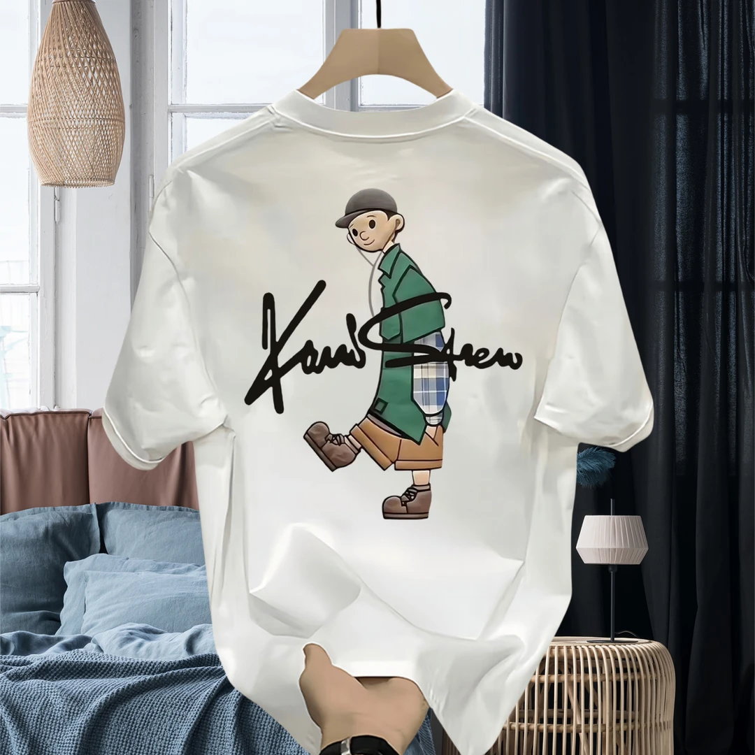 夏季2025新款爆款潮牌男士纯棉短袖T恤男款百搭圆领字母印花上衣