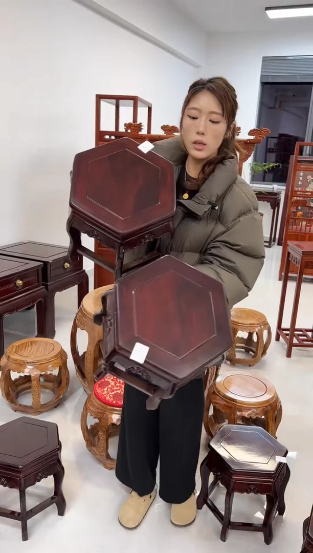 花梨木类家具微瑕刚果花梨31高六角凳5号1对