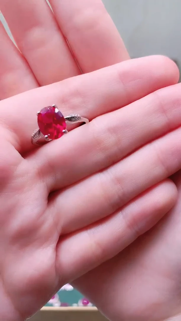 红宝石戒指银S925镶嵌587
