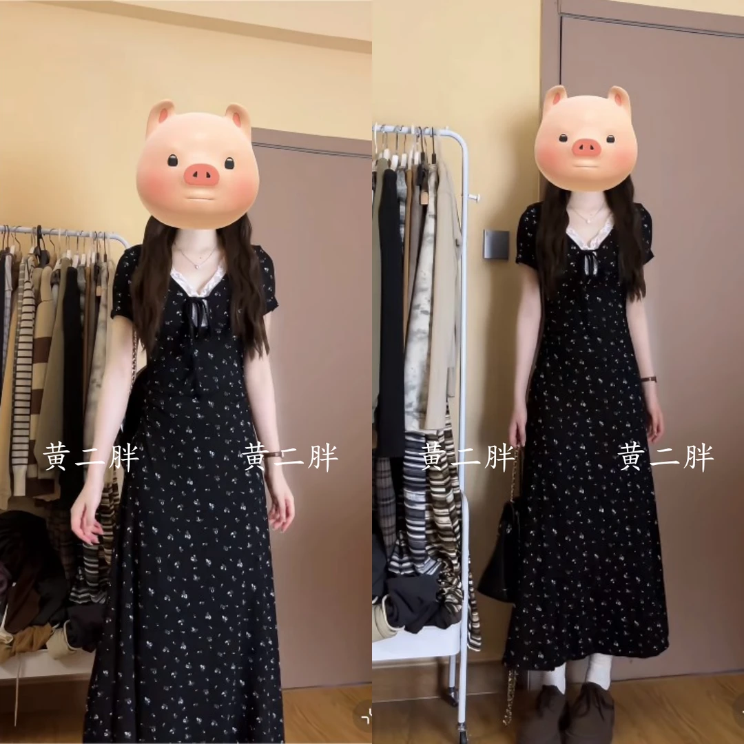 法式蕾丝花边碎花连衣裙女2025夏季新款高级感气质显瘦鱼尾长裙子