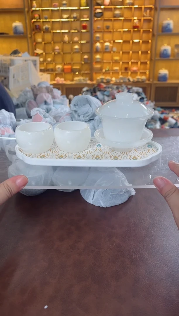瓷片鸣盏居11111111琉璃盖碗+2杯+茶盘
